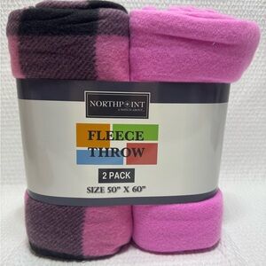 Northpoint Pink and Black Fleece Throw 2 Pack